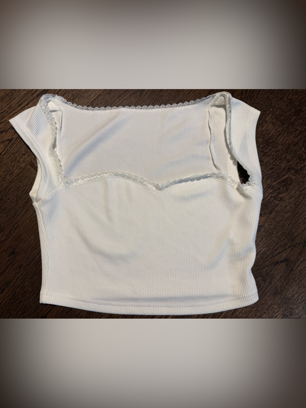 White Ribbed Lace-Trim Chemise Top
